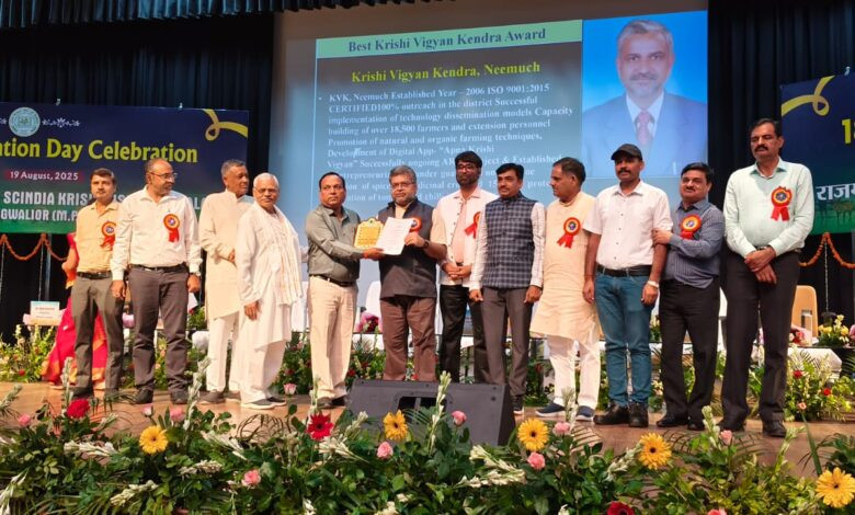 बड़वानी; कृषि विश्वविद्यालय के स्थापना दिवस पर बड़वानी बेस्ट कृषि विज्ञान केन्द्र अवार्ड से सम्मानित 1 21 samman